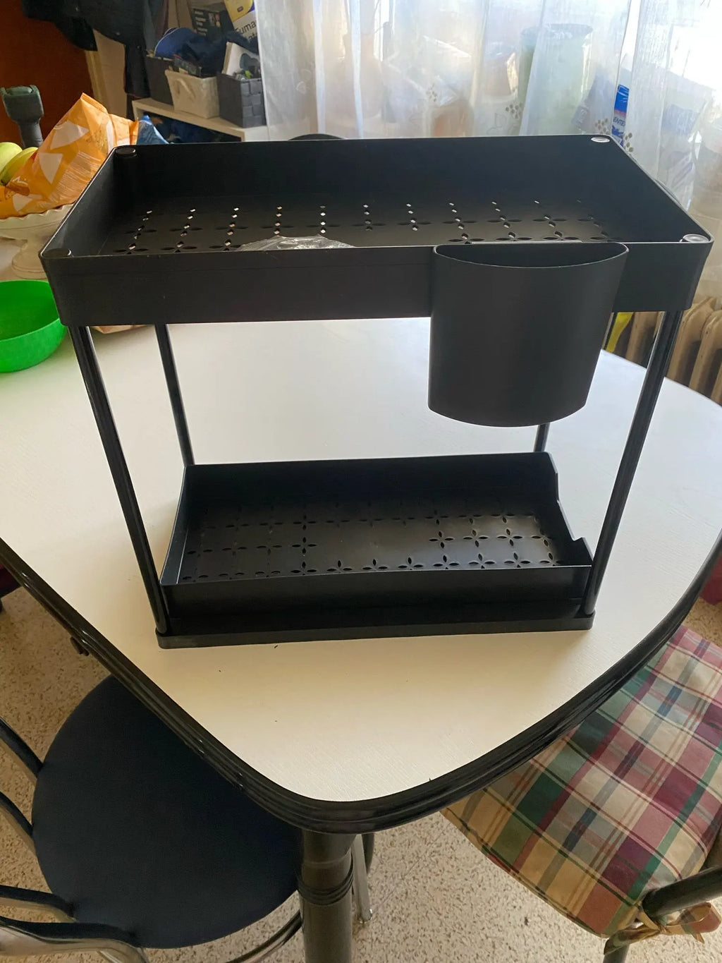 2-Tier Under-Sink Sliding Storage Basket with Hooks - View 6