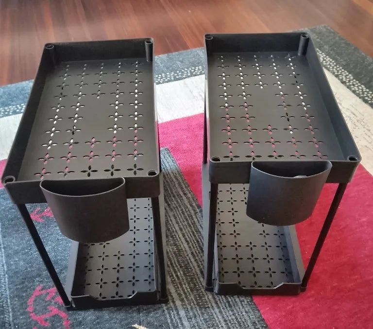 2-Tier Under-Sink Sliding Storage Basket with Hooks - View 4
