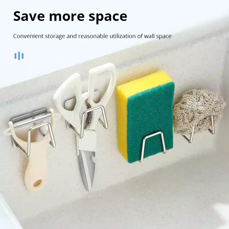 Adhesive stainless steel sponge holder mounted beside a sink – view 2