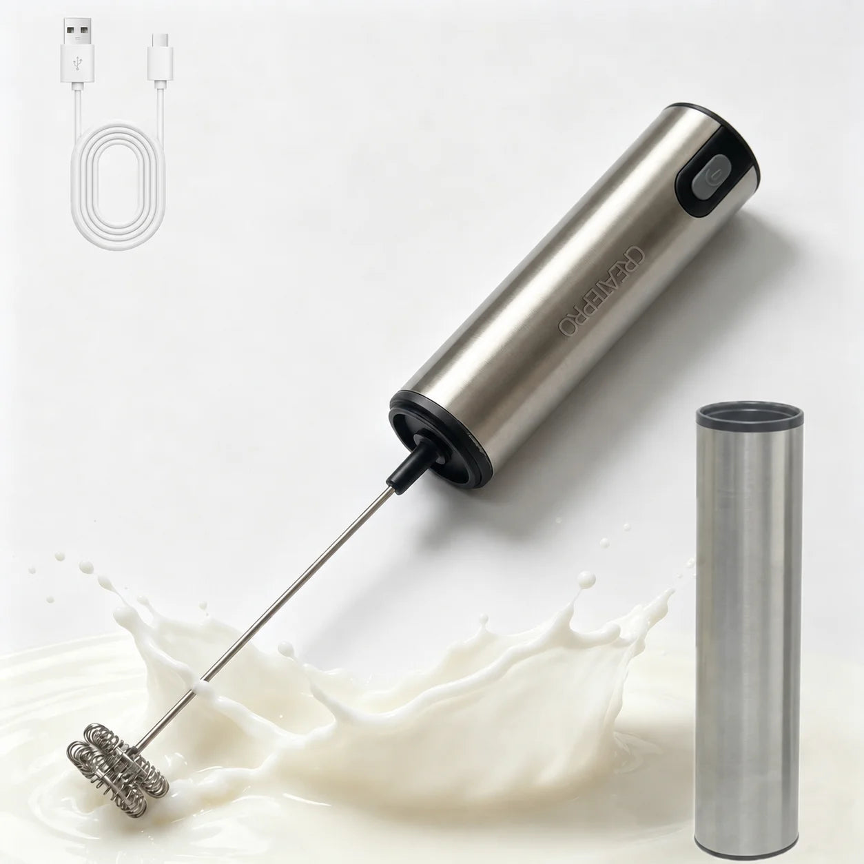 Handheld Electric Milk Frother – USB Rechargeable, Stainless Steel Whisk, Coffee & Matcha