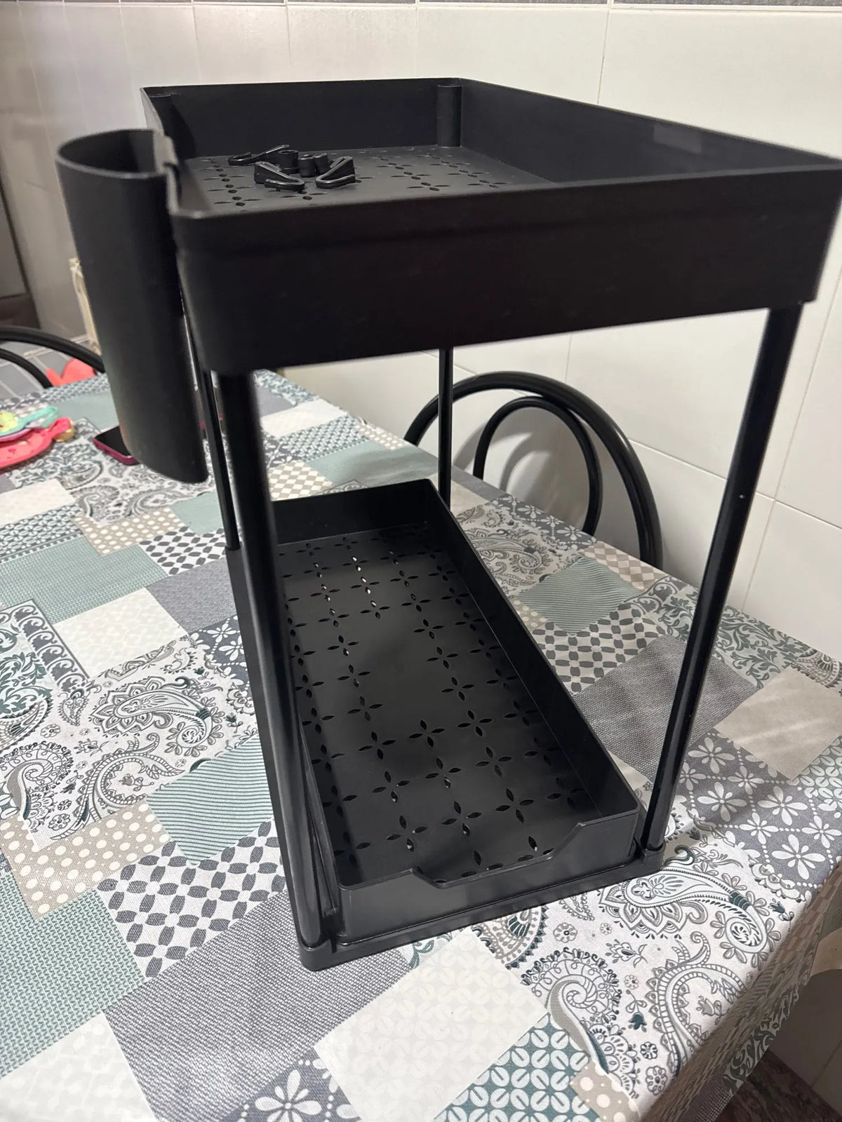 2-Tier Under-Sink Sliding Storage Basket with Hooks - View 5