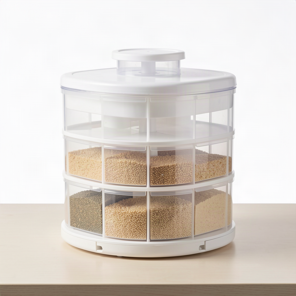 6-Compartment Rotating Grain Storage Container with Airtight