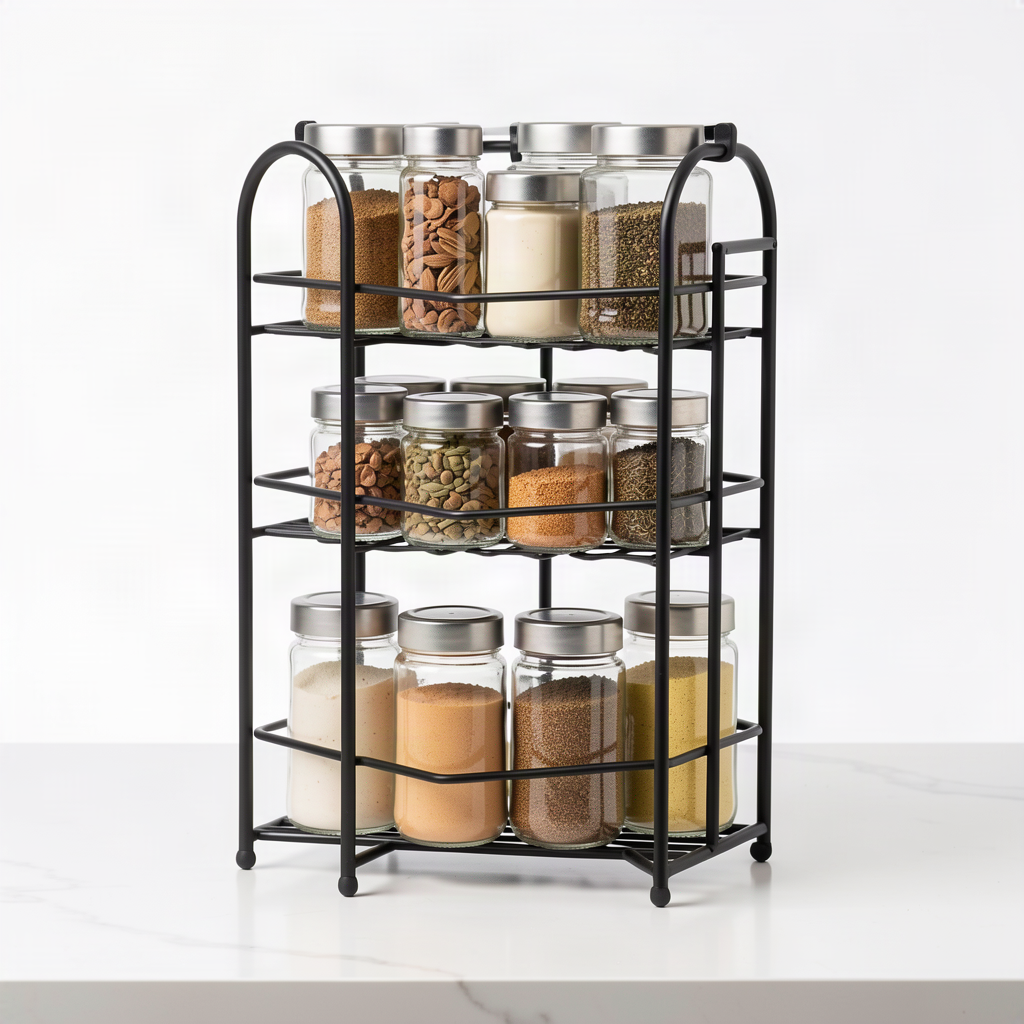 3-Tier Adjustable Metal Spice Rack Organizer for Counter and