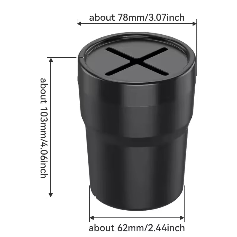 Compact lidded trash bin for storing small waste in a car – view 2