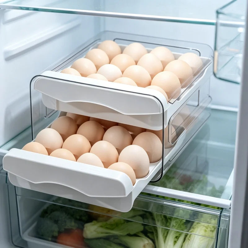 Fridge Egg Storage Box – Clear 2-Layer Stackable Egg Organiz - View 2