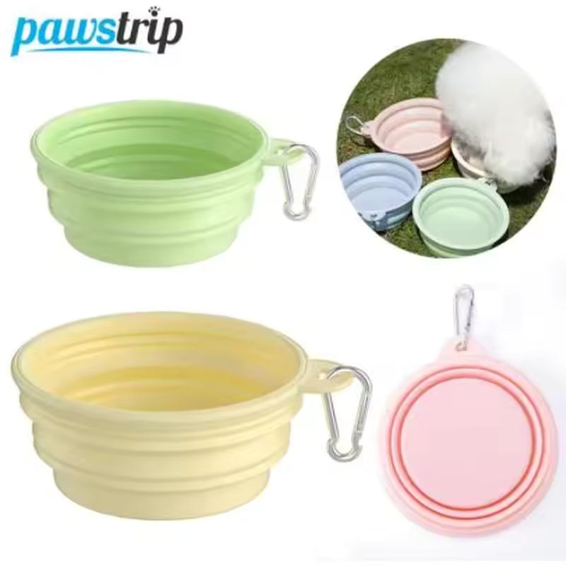 Collapsible Pet Travel Bowl with Carabiner - Silicone Dog & Cat Bowl