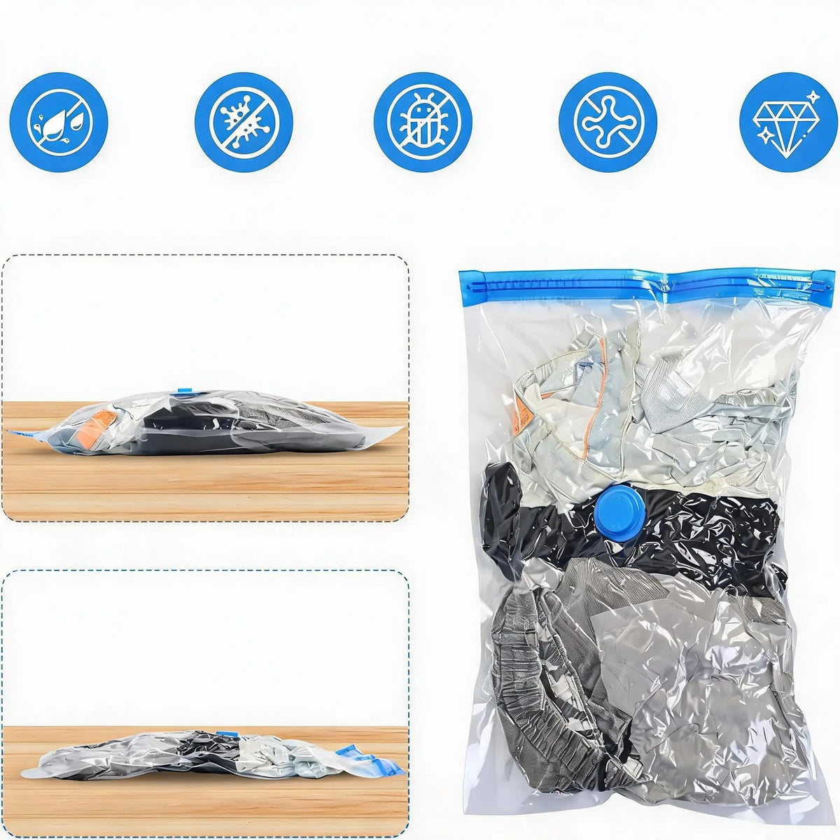 Vacuum Storage Bags 8-Pack with Hand Pump – Space Saving Travel & Home - View 4