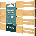 4-Pack Adjustable Bamboo Drawer Dividers, 17 to 22 Inches