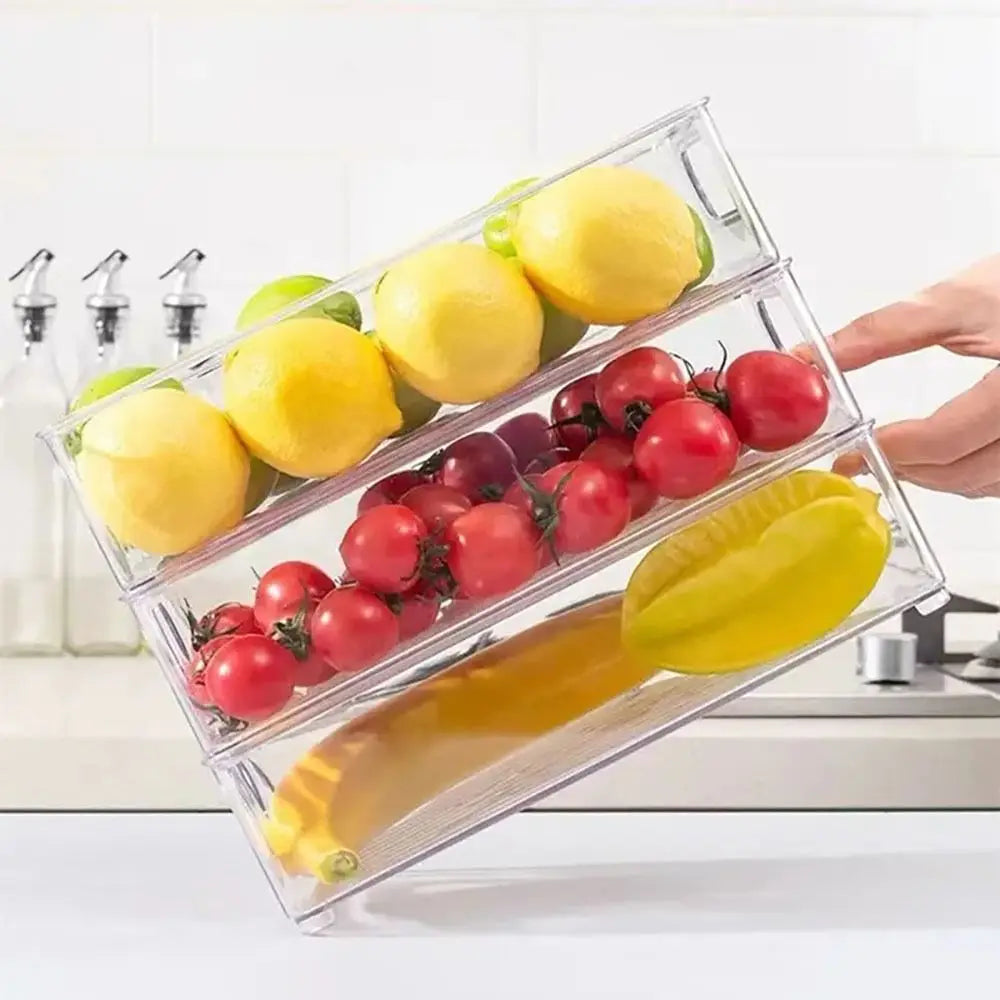 Fridge Organizer Bins 4-Pack – Clear Stackable Storage Baskets with Handles - View 3