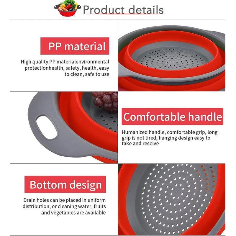 Collapsible Silicone Colander 2-Pack - Space Saving Kitchen Strainer