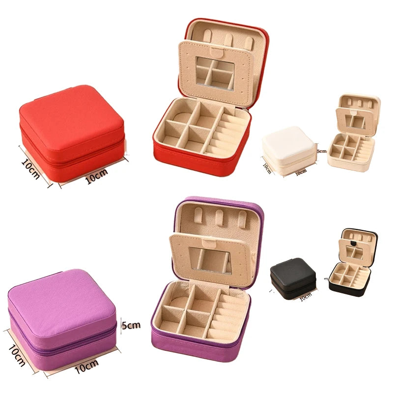 Travel Jewelry Organizer Box - Portable PU Leather Jewelry Case with Mirror for Earrings, Rings, Necklaces - View 3