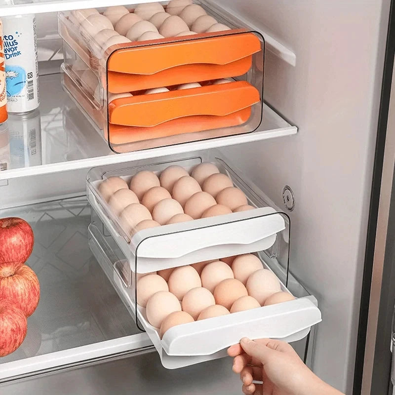 Fridge Egg Storage Box – Clear 2-Layer Stackable Egg Organizer - View 2
