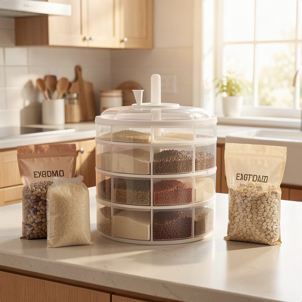 6-Compartment Rotating Grain Storage Container with Airtight - View 2