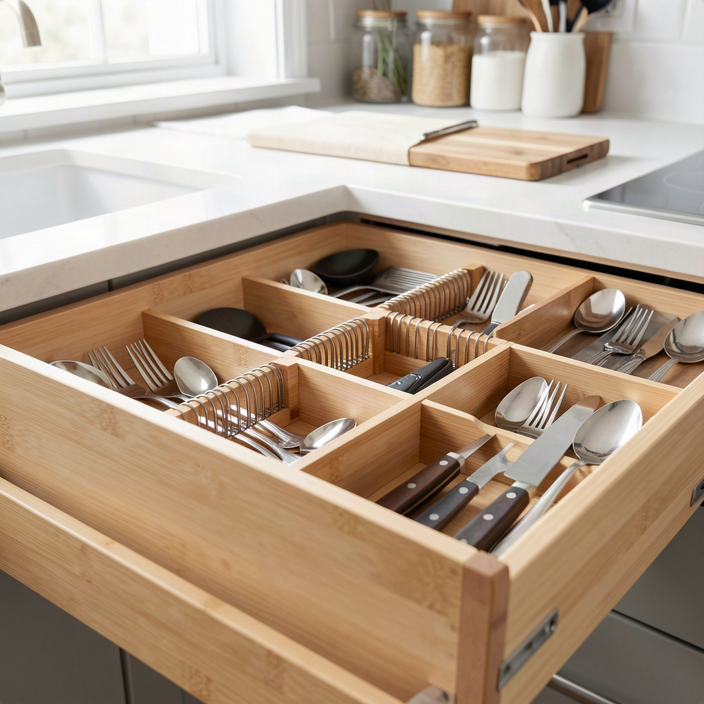 4-Pack Adjustable Bamboo Drawer Dividers, 17 to 22 Inches