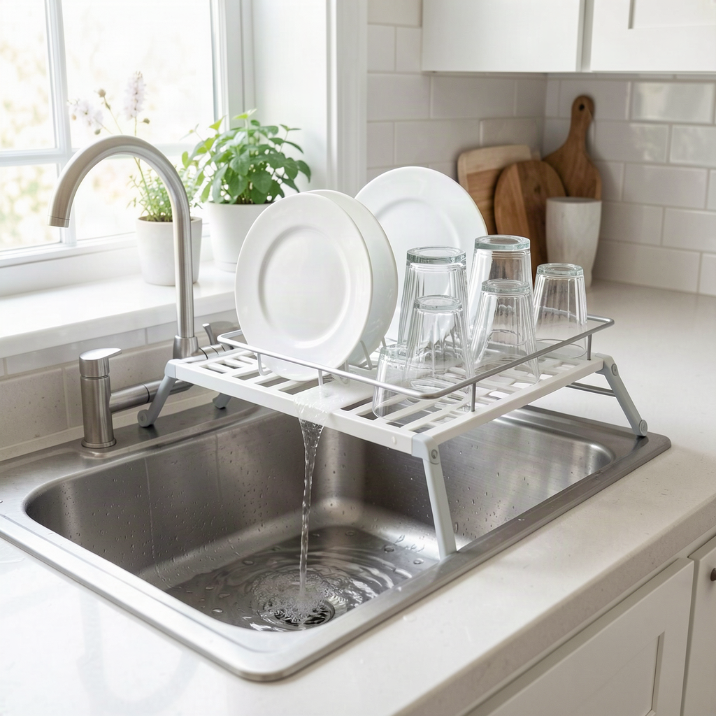 Foldable Over-Sink Dish Drying Rack with Drainboard
