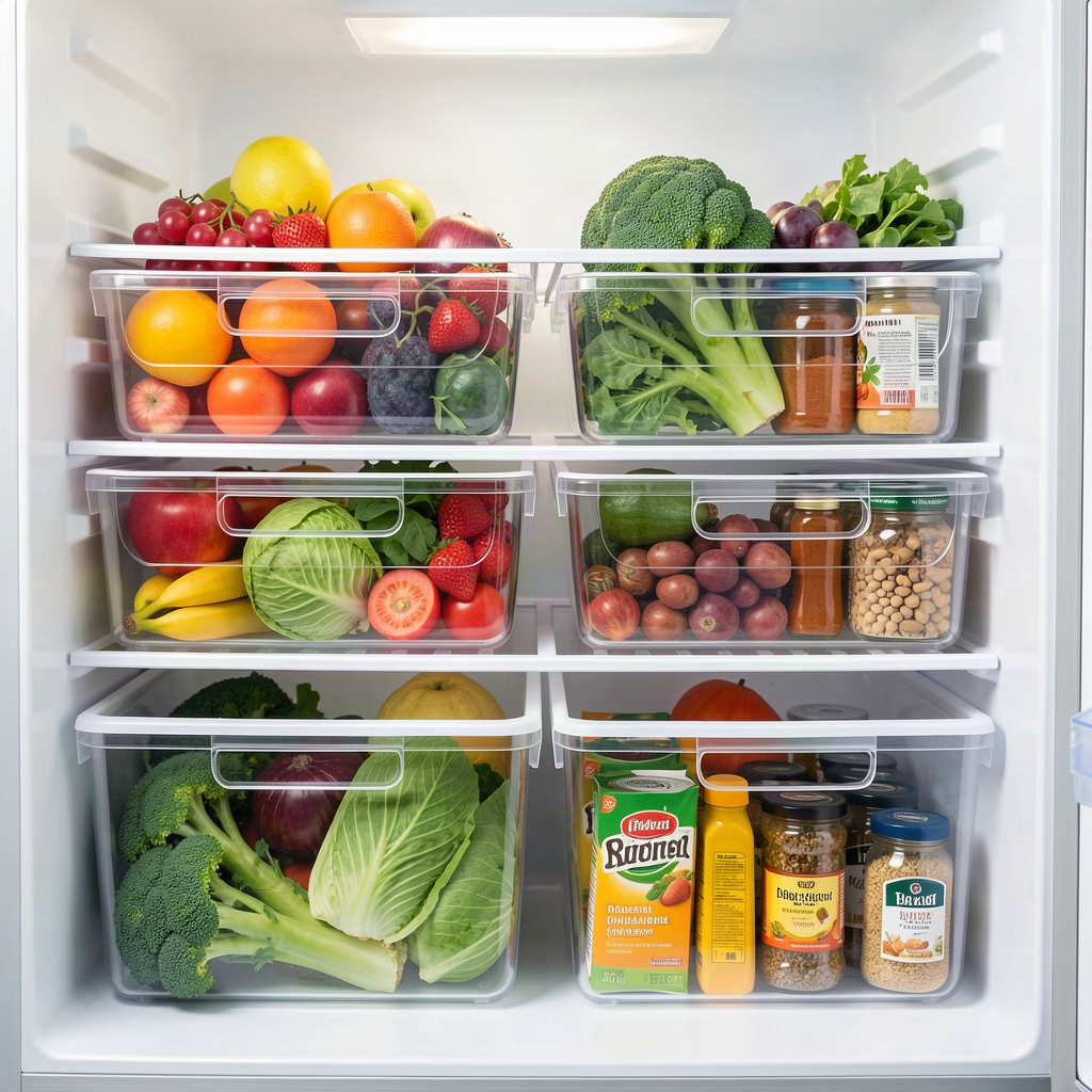 Fridge Organizer Bins 4-Pack – Clear Stackable Storage Baskets with Handles