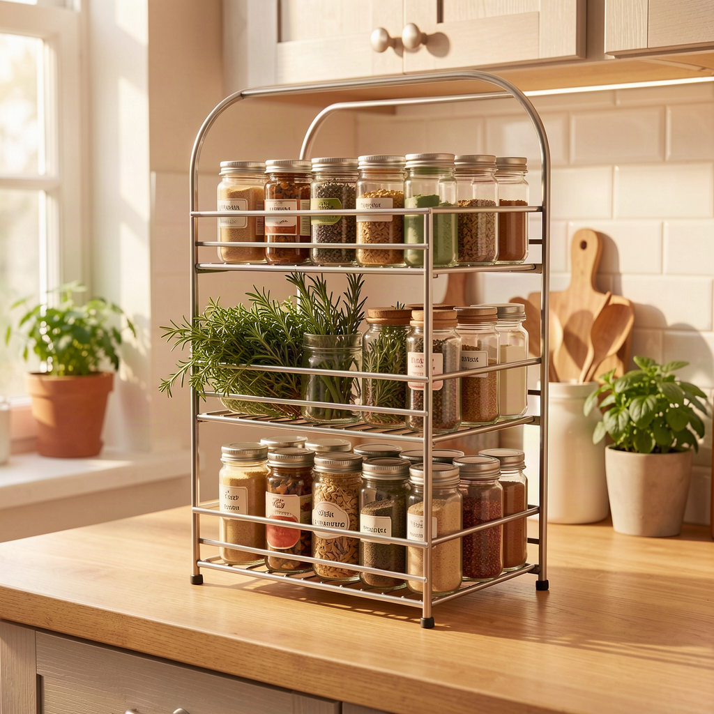 3-Tier Adjustable Metal Spice Rack Organizer for Counter and - View 2