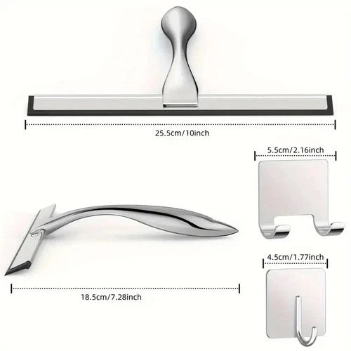 Stainless Steel Shower Glass Squeegee with 2 Adhesive Hooks