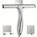 Stainless Steel Shower Glass Squeegee with 2 Adhesive Hooks