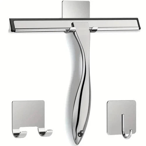 Stainless Steel Shower Glass Squeegee with 2 Adhesive Hooks
