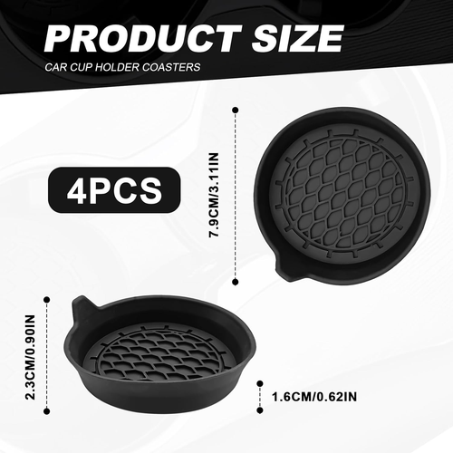 Silicone Car Cup Holder Coasters – 4 Pack, Universal Non-Slip Inserts