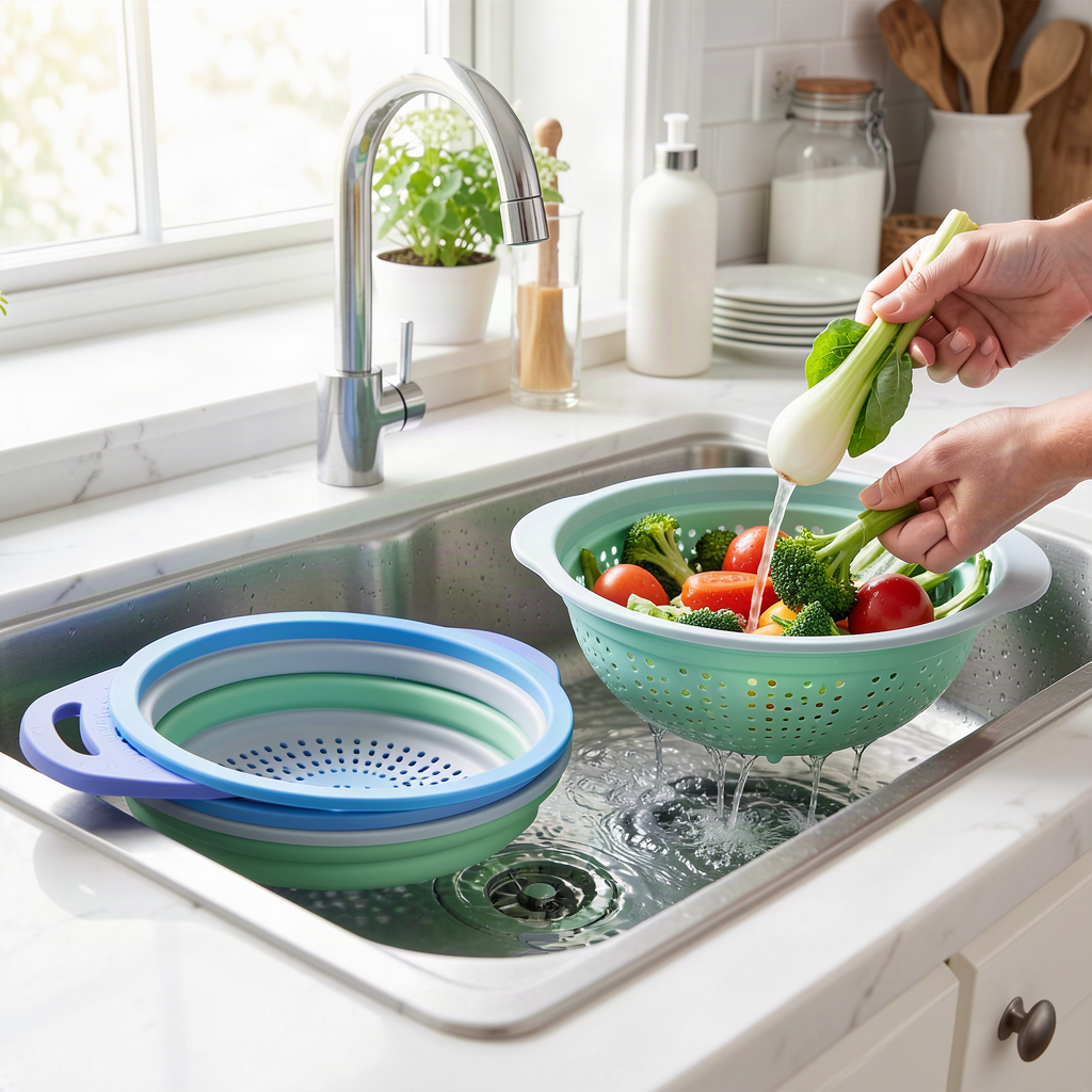 Collapsible Silicone Colander 2-Pack - Space Saving Kitchen 
