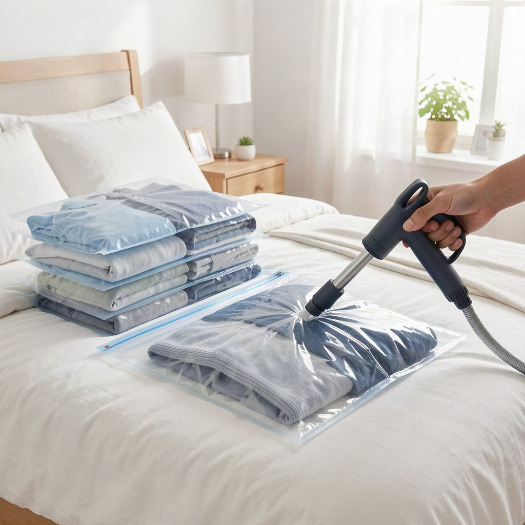 Vacuum Storage Bags 8-Pack with Hand Pump – Space Saving Travel & Home